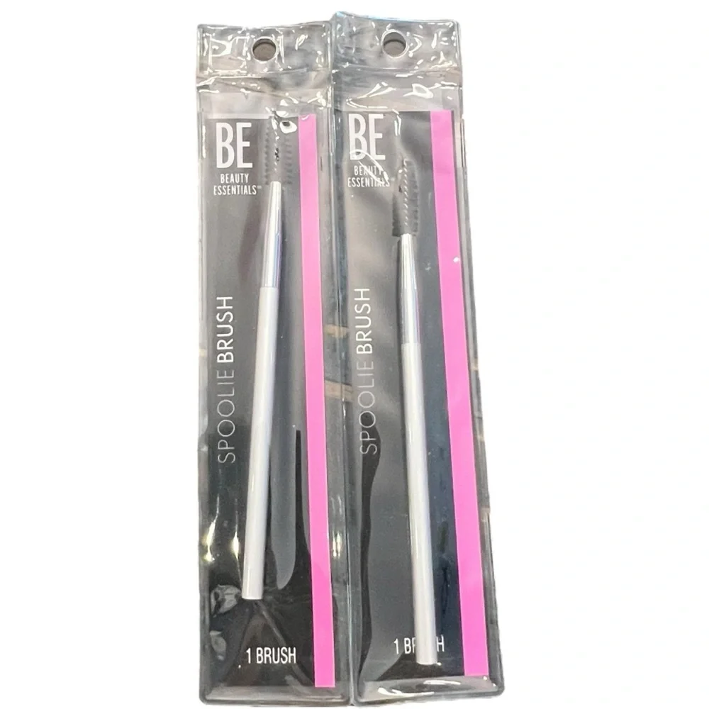 Beauty Essentials Makeup Brush‎ 2 Pc Spoolie Eyebrow Silver Handle NEW